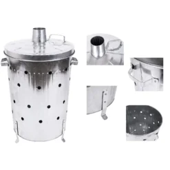 None Garden Galvanised Steel Incinerator / Fire Bin With Lid - 85L -Garden And Outdoor Goods Store 12834094 2165030658620550