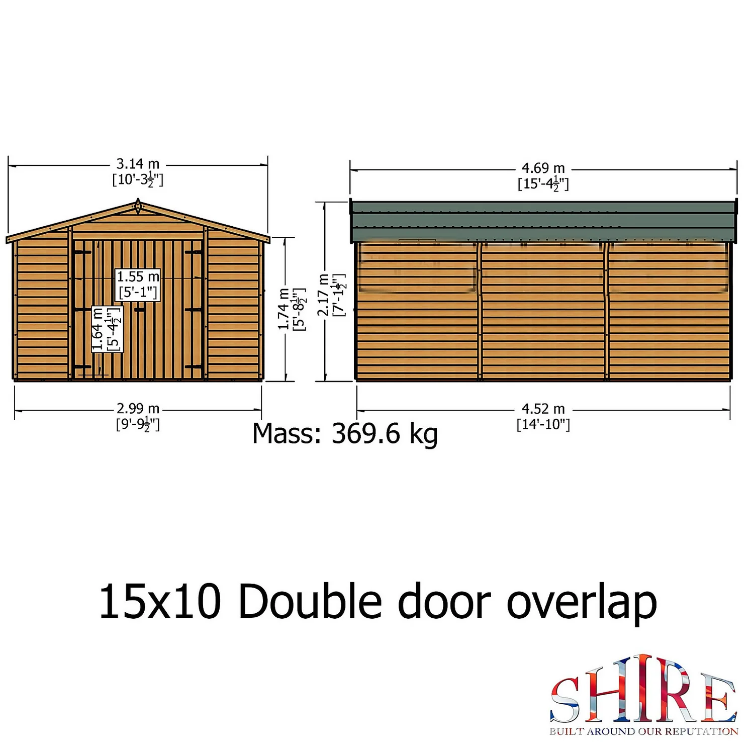 Shire 10 X 15ft Double Door Overlap Garden Shed With No Windows 3 Shire 10 X 15ft Double Door Overlap Garden Shed With No Windows - Image 3