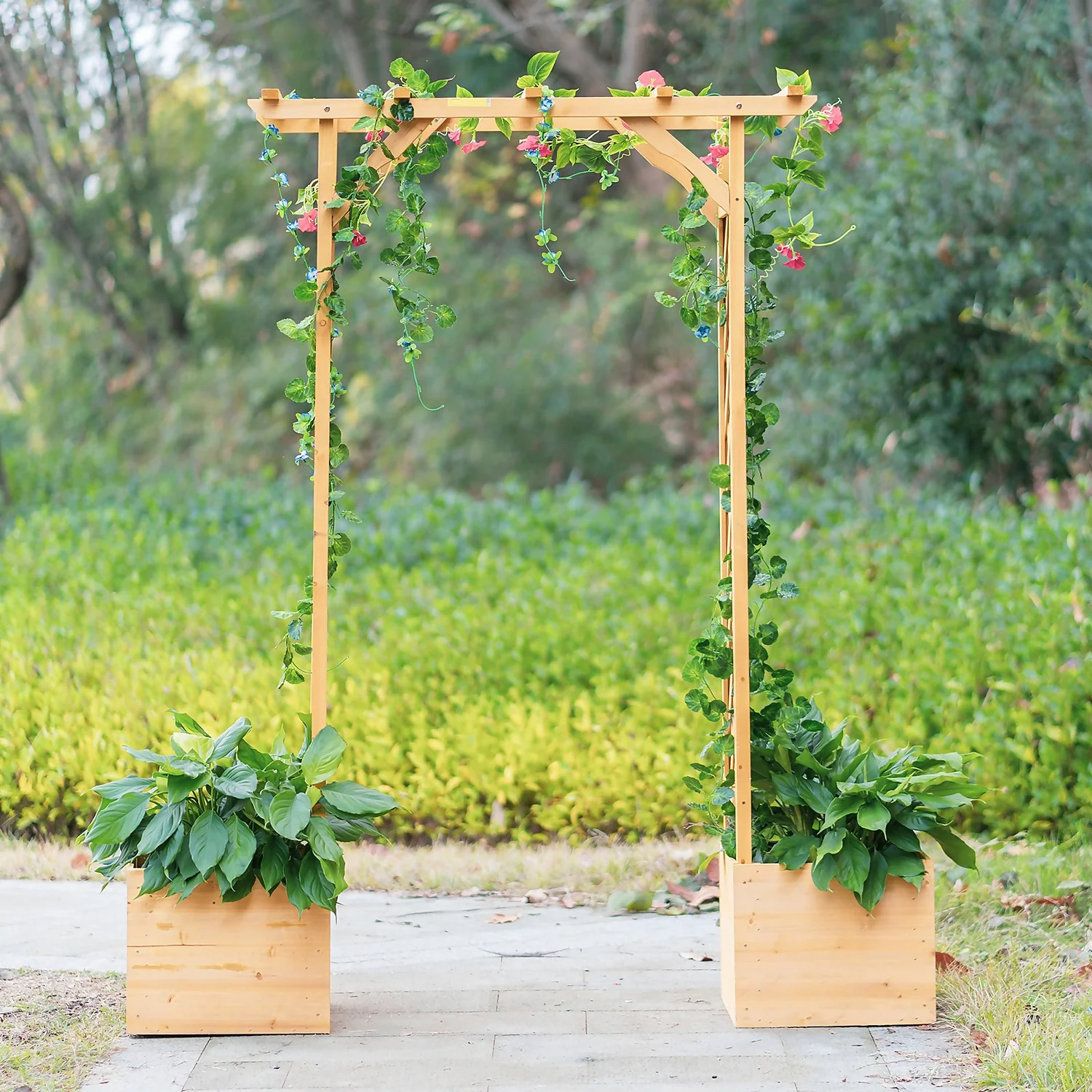 Homebase Wooden Garden Arched Trellis With Planters 2 Homebase Wooden Garden Arched Trellis With Planters - Image 2