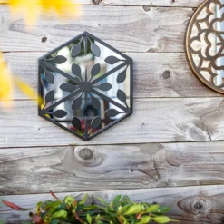 Hexagonal Laser Cut Outdoor Mirror 35cm - Black -Garden And Outdoor Goods Store 13981007 4985005835349966