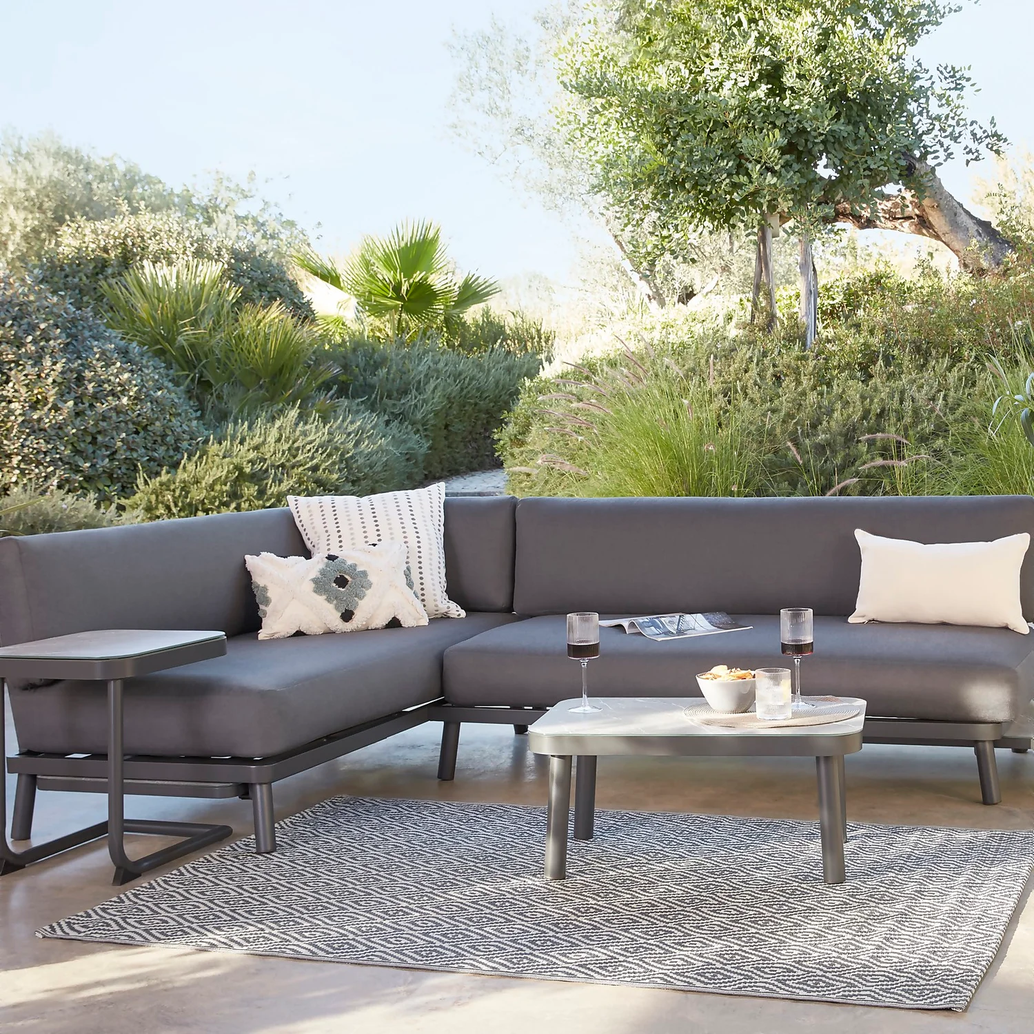 Heba Grey Metal Garden Corner Sofa Set 1 Heba Grey Metal Garden Corner Sofa Set
