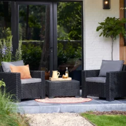 Keter California 2 Seater Outdoor Balcony Garden Furniture Set - Graphite With Grey Cushions -Garden And Outdoor Goods Store 14539588 1355041802454156