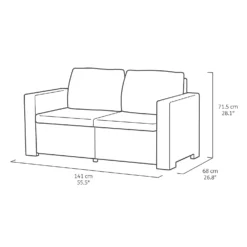 Keter California 2 Seater Outdoor Balcony Garden Furniture Chaise Lounge - Graphite With Grey Cushions -Garden And Outdoor Goods Store 14539590 1495041802386050